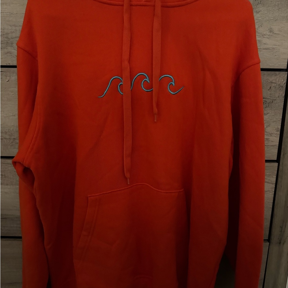 Unisex Orange Hoodie with Wave Design